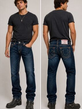 True Religion Brand men Jeans Billy Super T Size 36 Dark Wash Denim Straight Leg